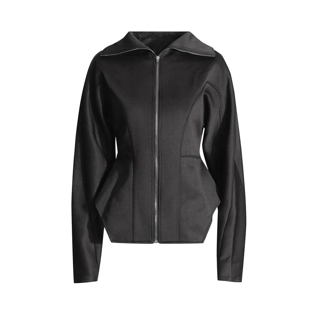 TWOTWINSTYLE Women's Bonded Fitted Jacket Casual Corset-Style Coats Long Puffy Sleeves Lapel Collar Street Style