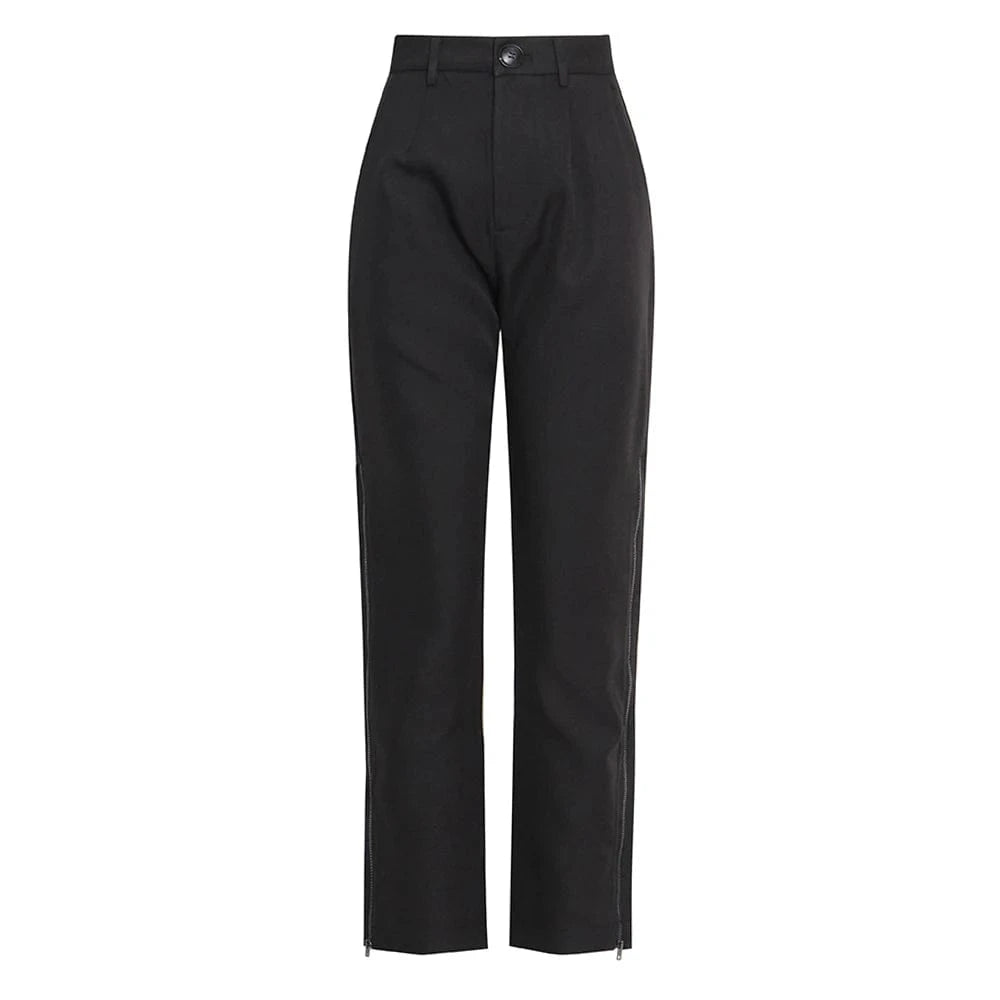 TWOTWINSTYLE Women's Pants Zipper Slit Gathered Waist Minimalist Pencil Pants For Ladies 2024