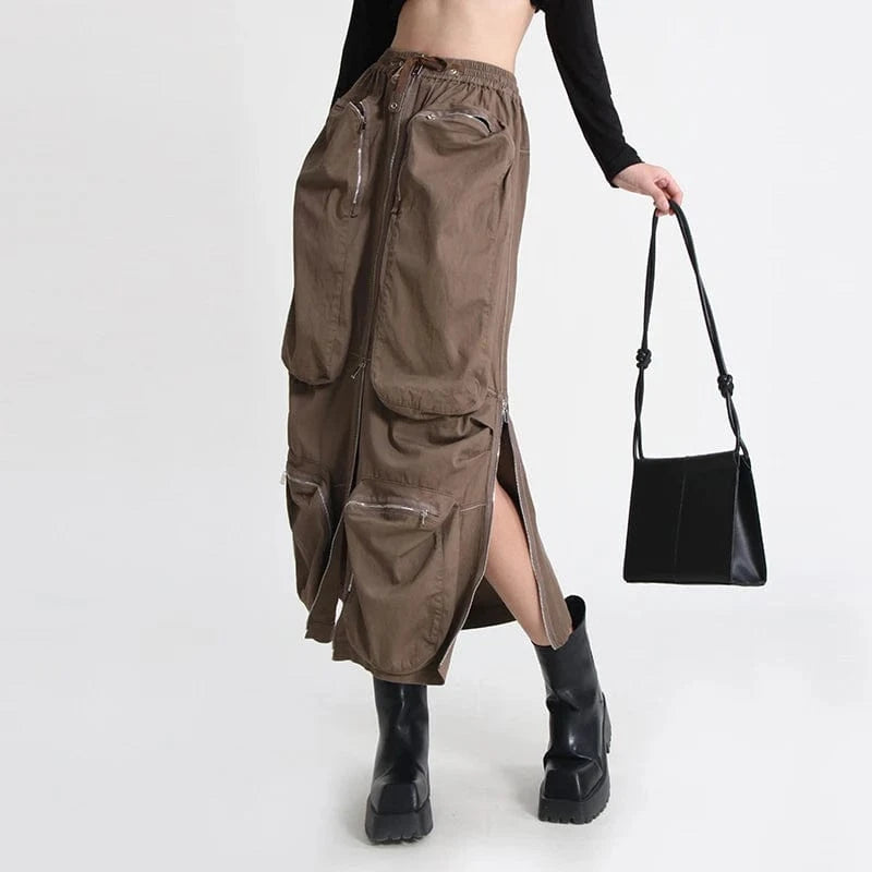 TWOTWINSTYLE Womens Skirts High Waist Patchwork Pockets Midi Skirts For Women Clothes 2024