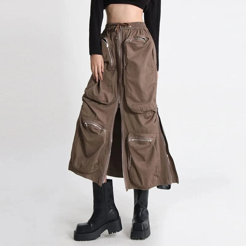 TWOTWINSTYLE Womens Skirts High Waist Patchwork Pockets Midi Skirts For Women Clothes 2024