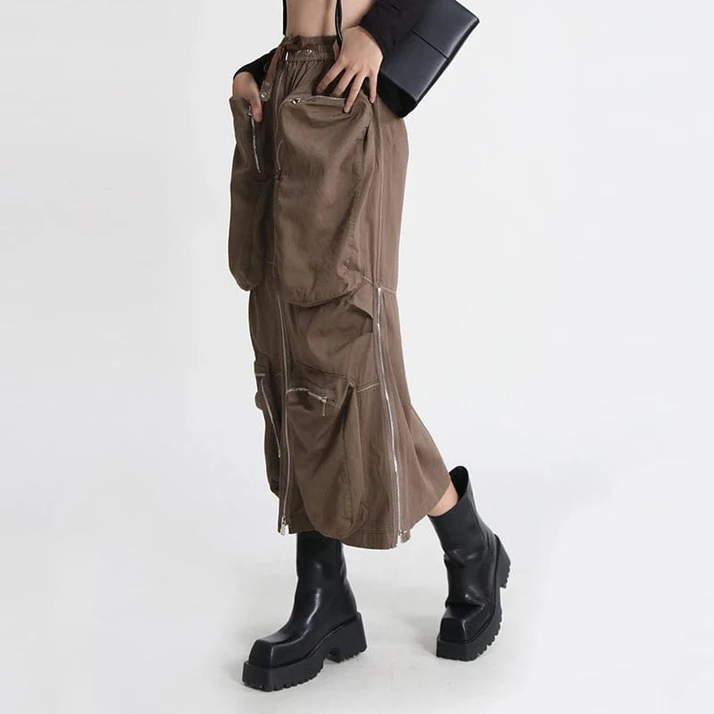 TWOTWINSTYLE Womens Skirts High Waist Patchwork Pockets Midi Skirts For Women Clothes 2024