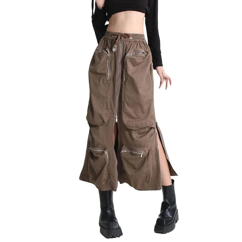 TWOTWINSTYLE Womens Skirts High Waist Patchwork Pockets Midi Skirts For Women Clothes 2024