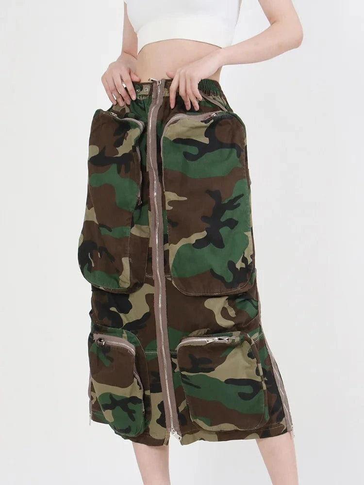 TWOTWINSTYLE Womens Skirts High Waist Patchwork Pockets Midi Skirts For Women Clothes 2024