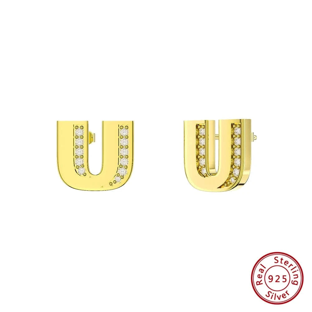 U RINNTIN ZKE01 Fine Jewelry Earrings 2023 Zircon Letter Stud Earrings Silver 925 Sterling Women Wholesale Bulk Earring Alphabet