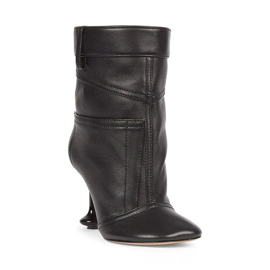 UBILILIA black Ladies designer midi Boots square toe genuine Leather Strange high Heels Women autumn  winter Heeled Ankle Boots