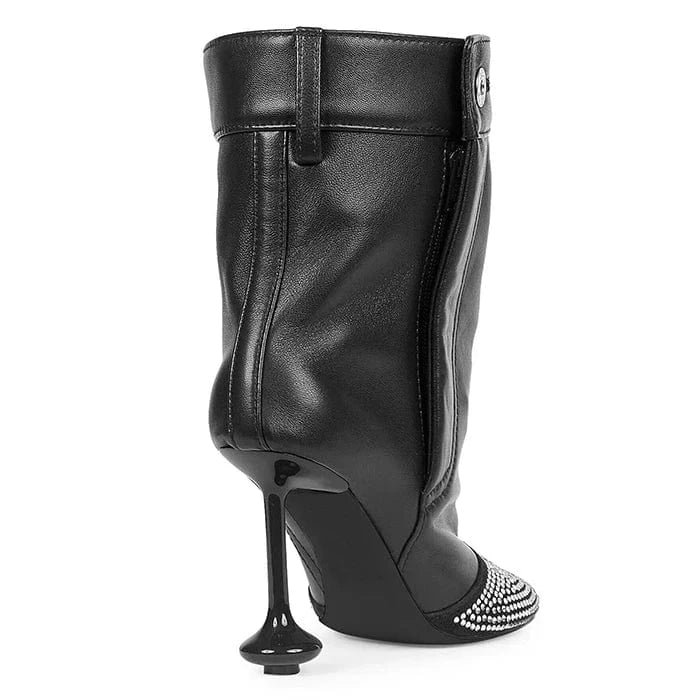 UBILILIA black Ladies Winter midi Boots Rhinestone Toe genuine Leather Strange high Heels Women autumn brown Heeled Ankle Boots