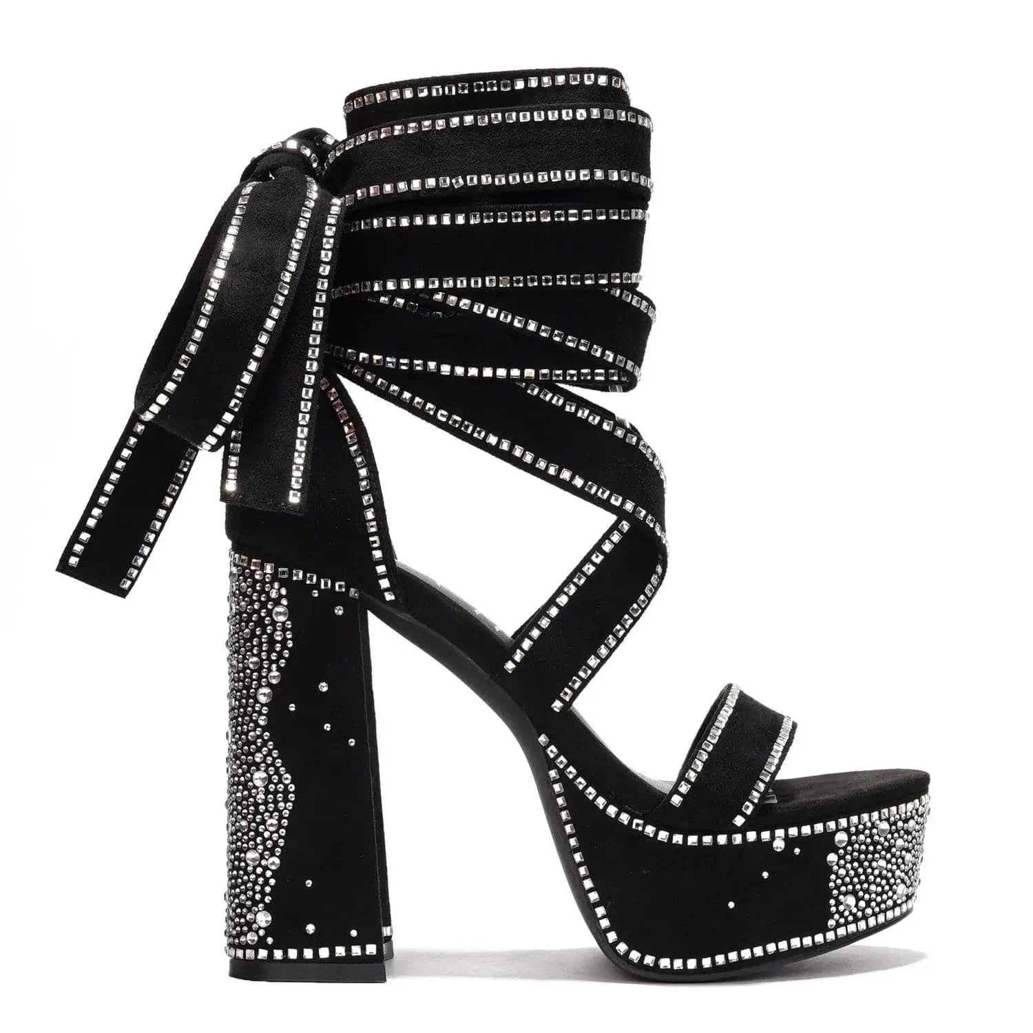 Ubililia Chunky Heel Women Platform Sandals rhinestone lace up strappy diamond square block heels sandals for women and ladies