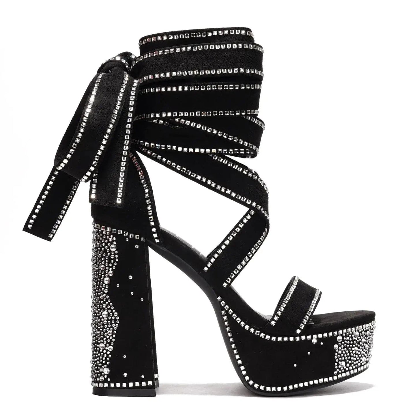 Ubililia Chunky Heel Women Platform Sandals rhinestone lace up strappy diamond square block heels sandals for women and ladies