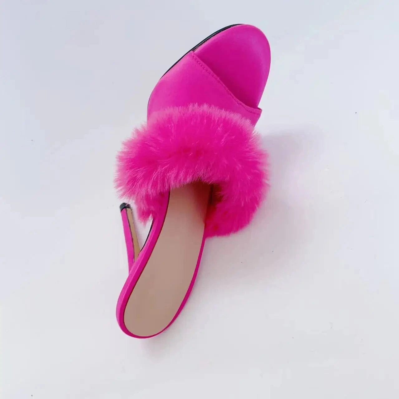 Ubililia Custom hot pink High Heel slides mules Furry Fluffy Pointy Toe slippers Fur stiletto high Heels Women suede Sandals