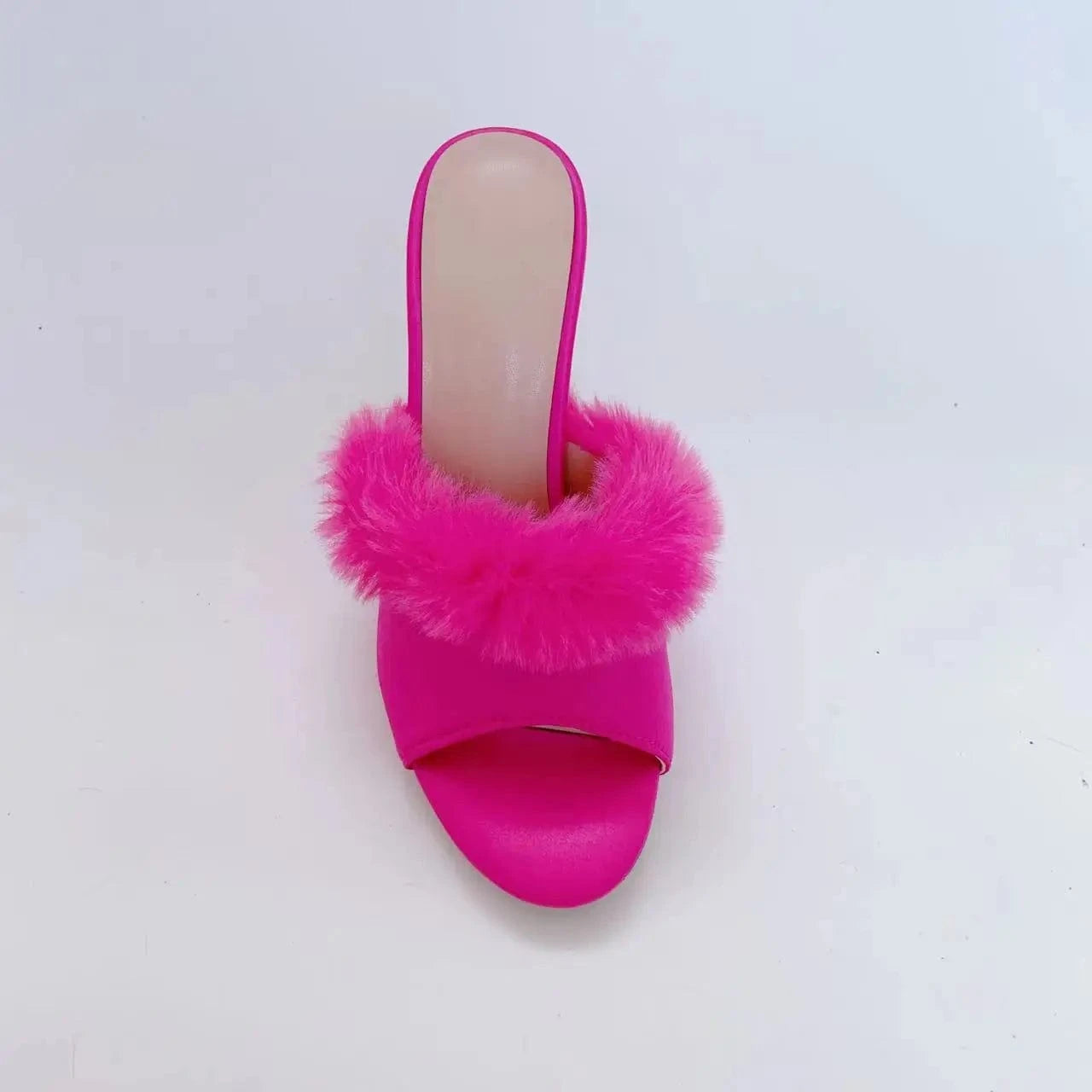 Ubililia Custom hot pink High Heel slides mules Furry Fluffy Pointy Toe slippers Fur stiletto high Heels Women suede Sandals