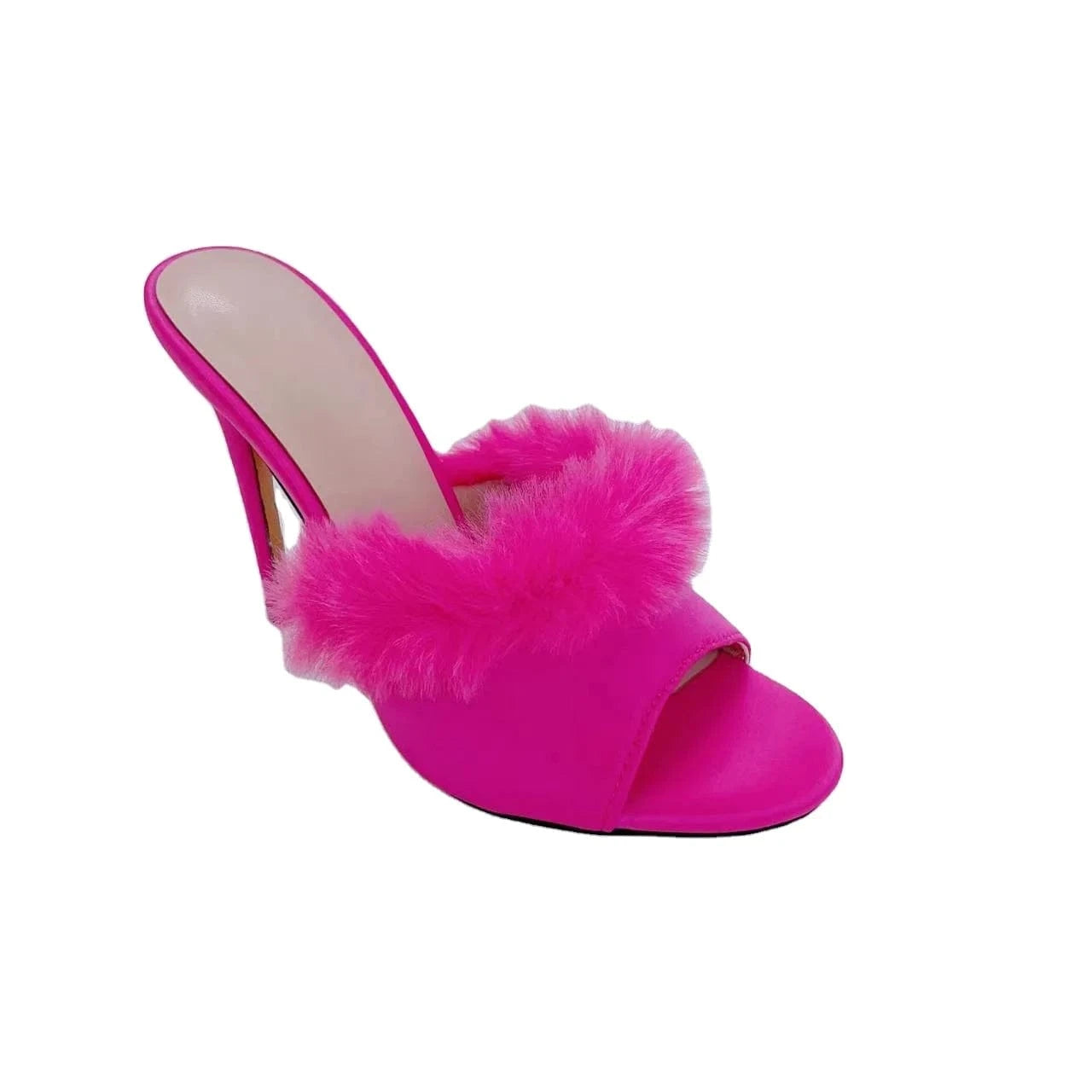Ubililia Custom hot pink High Heel slides mules Furry Fluffy Pointy Toe slippers Fur stiletto high Heels Women suede Sandals