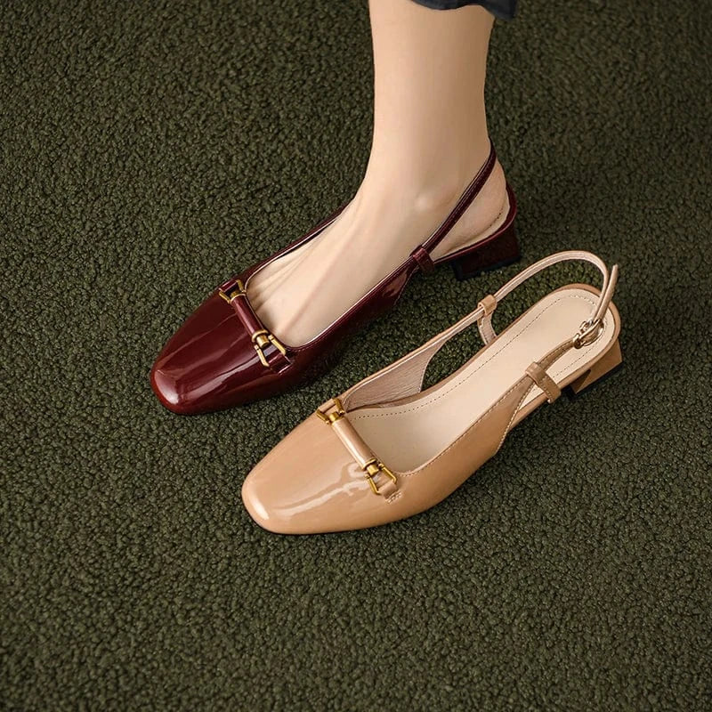 Ubililia Custom wholesale slingback pumps square toe flats Joker shoes women casual shoes genuine leather sandals for girls