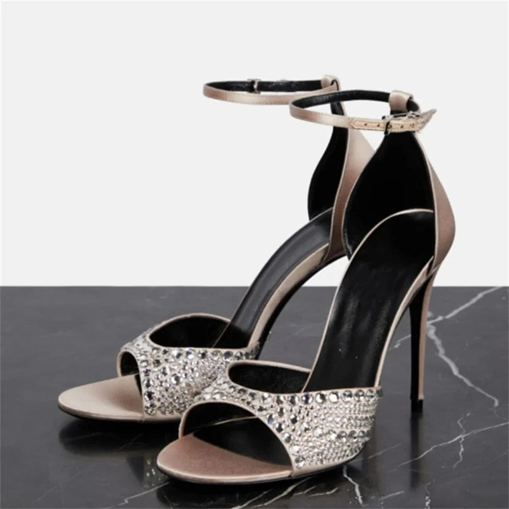 Ubililia Luxury Diamonds Party Sandals Stiletto High Heels For Ladies Shoes ankle Strap peep toe Rhinestones Heels Women Sandals