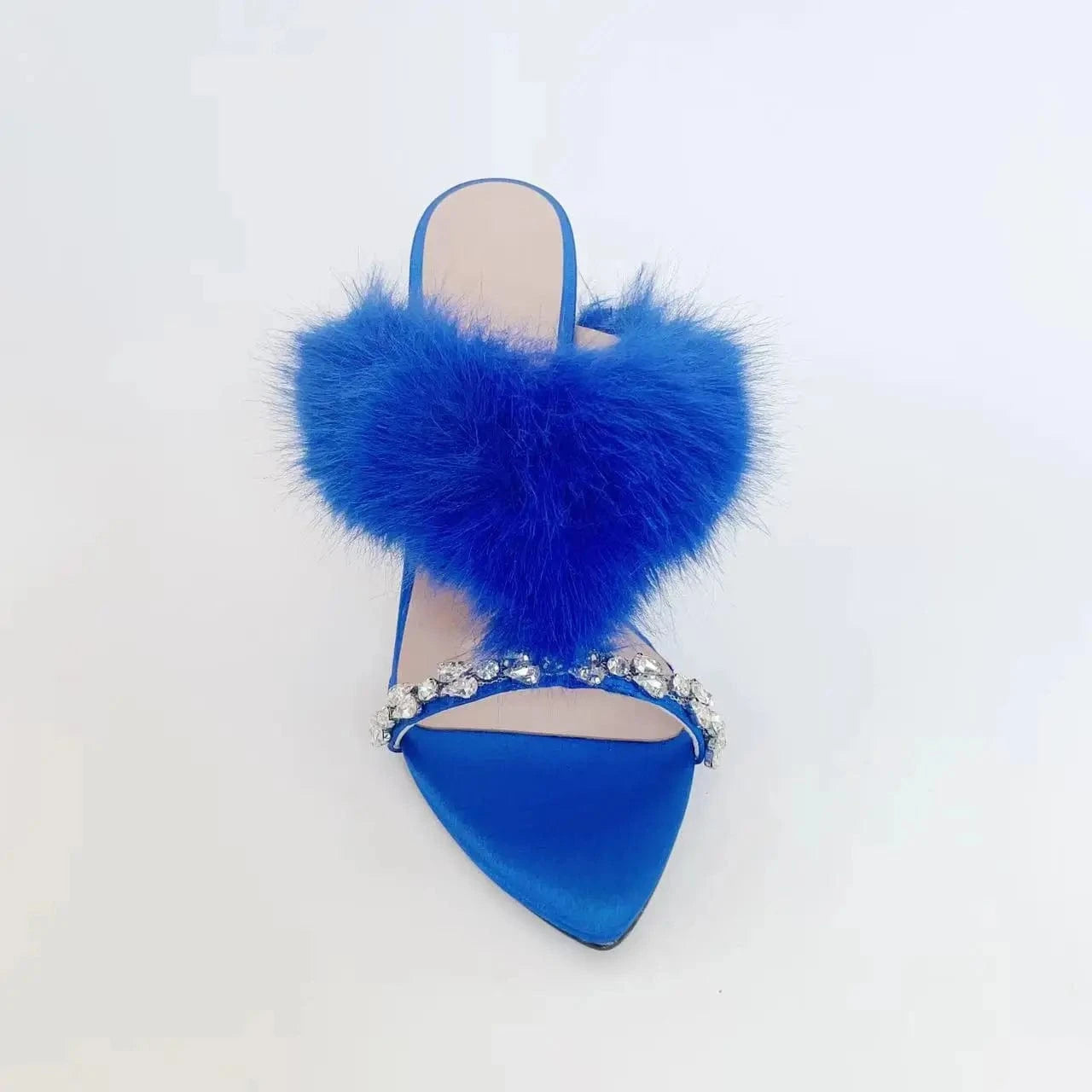 Ubililia New Crystal Strap Sandals Summer Colorful Fox Fur Suede High Heels Slippers Women Fluffy fur women high heel sandals