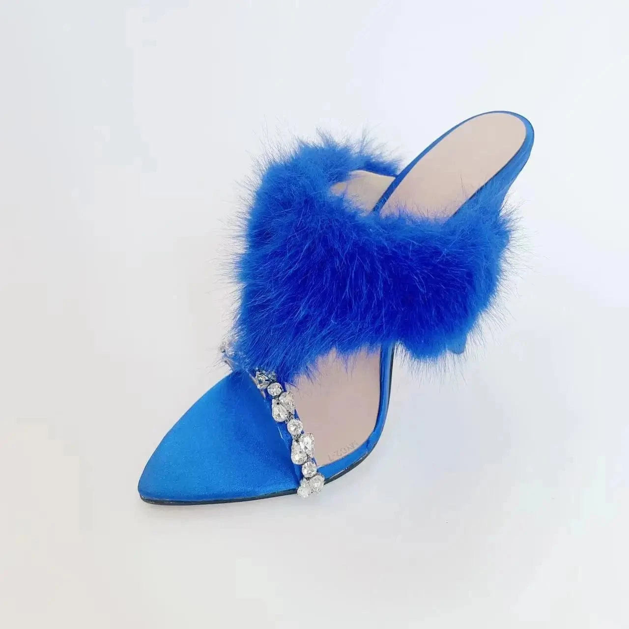 Ubililia New Crystal Strap Sandals Summer Colorful Fox Fur Suede High Heels Slippers Women Fluffy fur women high heel sandals