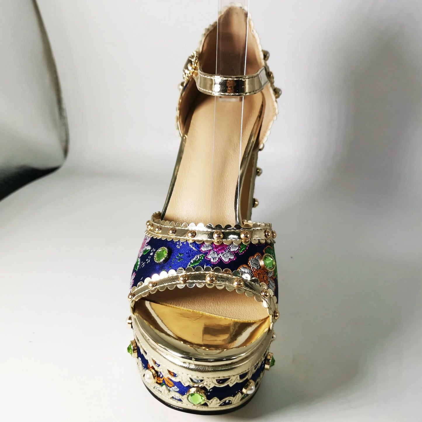 Ubililia Peep Toe Luxury Double Platform Heels for Women Fashion Design Ladies Shoes Ankle Strap Crystal Platform Chunky Sandals