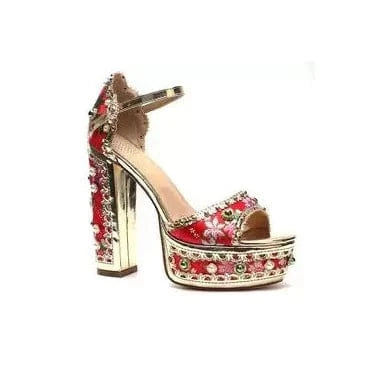 Ubililia Peep Toe Luxury Double Platform Heels for Women Fashion Design Ladies Shoes Ankle Strap Crystal Platform Chunky Sandals