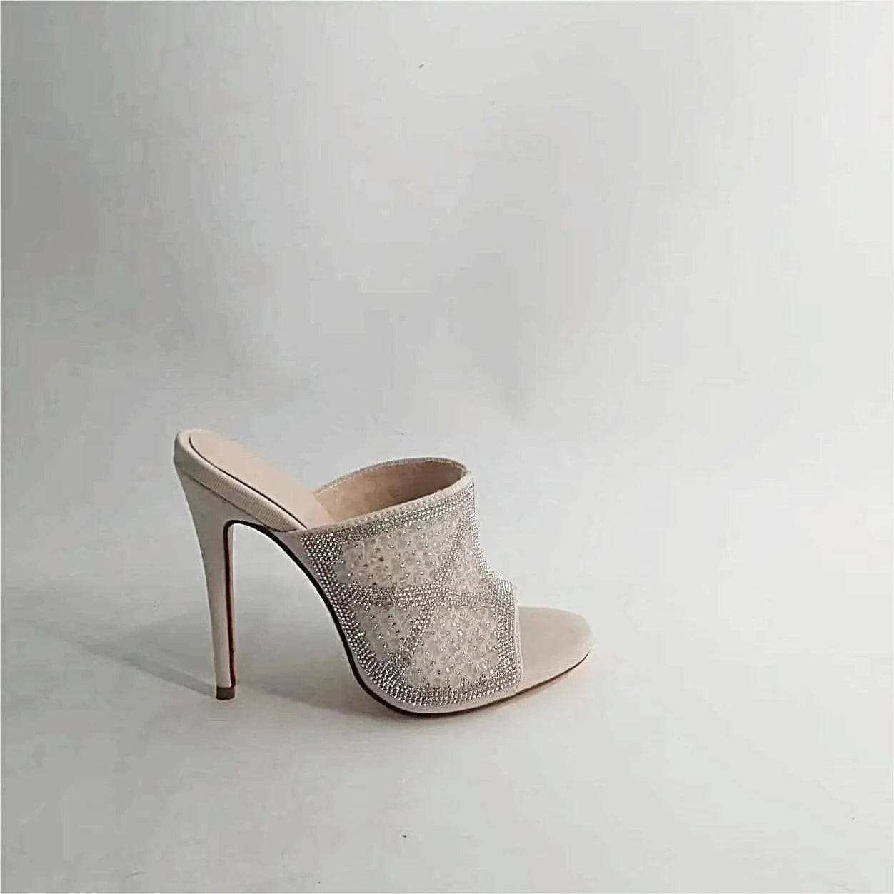 Ubililia Rhinestone high heeled slippers Stretch Fabric mules diamond fashion pointed toe stiletto high heels sandals for women