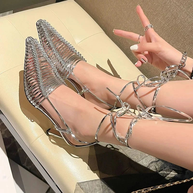 Ubililia Roman Style plait Lace Up Dress Sandals Women's Low Heels Knitting Cut braid Summer Custom weave strappy women Shoes