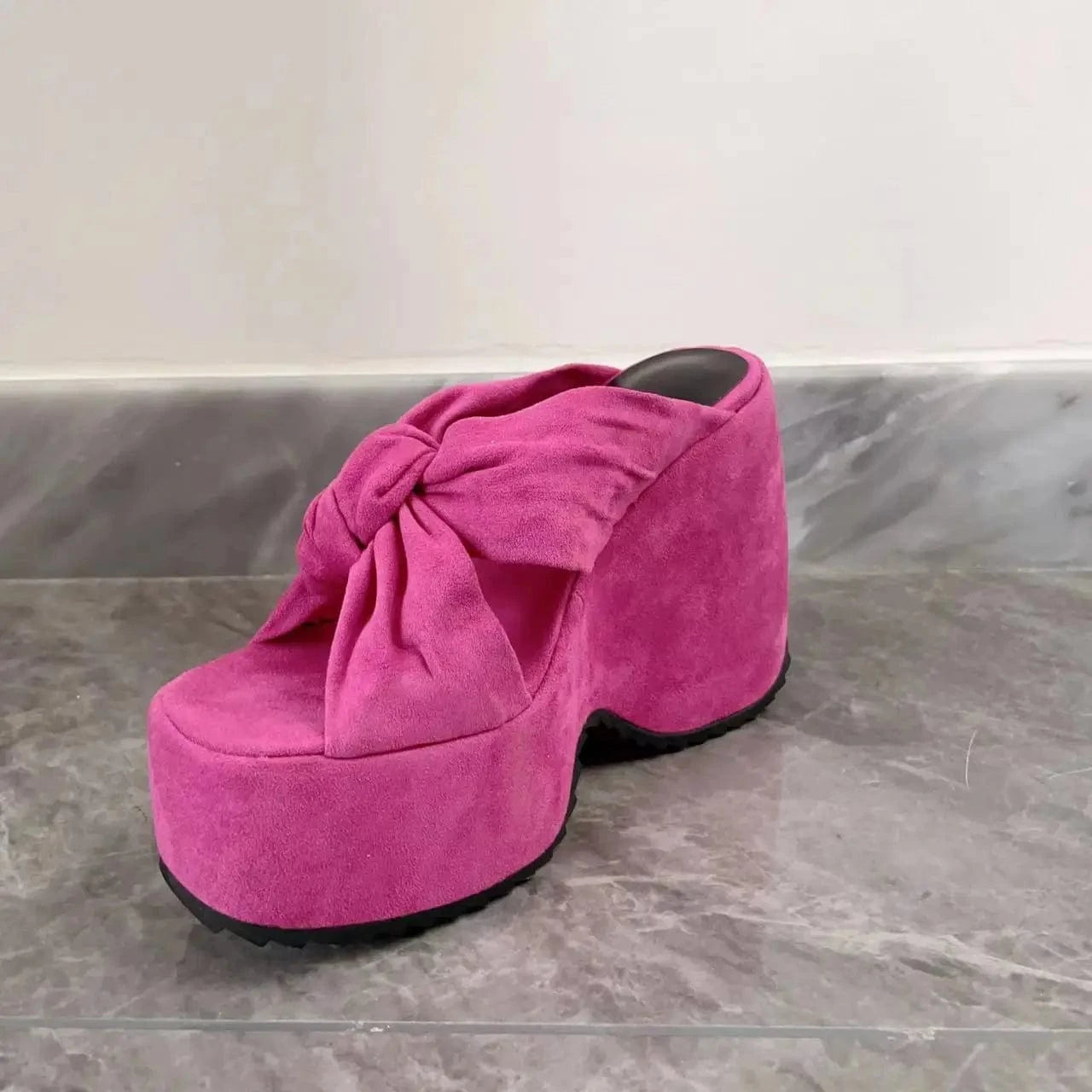 Ubililia Twist Decor Chunky Heeled Mules Slip on Sandals Thick High Heels Platform Sexy lady Shoes wedge heels slippers