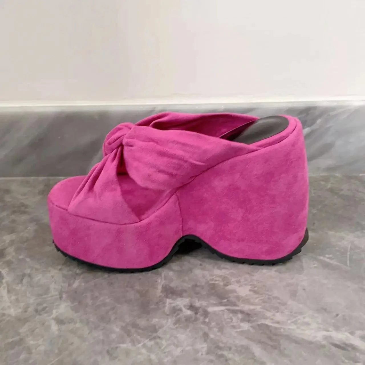 Ubililia Twist Decor Chunky Heeled Mules Slip on Sandals Thick High Heels Platform Sexy lady Shoes wedge heels slippers