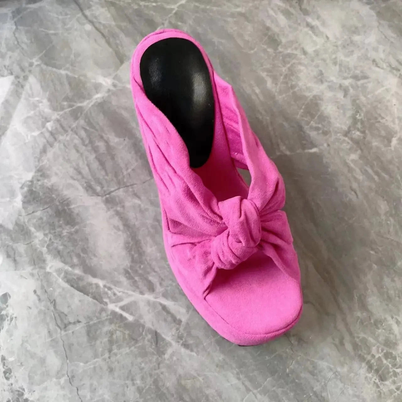 Ubililia Twist Decor Chunky Heeled Mules Slip on Sandals Thick High Heels Platform Sexy lady Shoes wedge heels slippers