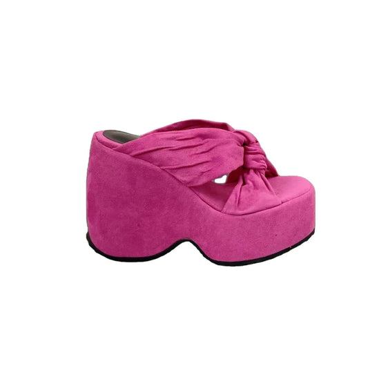 Ubililia Twist Decor Chunky Heeled Mules Slip on Sandals Thick High Heels Platform Sexy lady Shoes wedge heels slippers