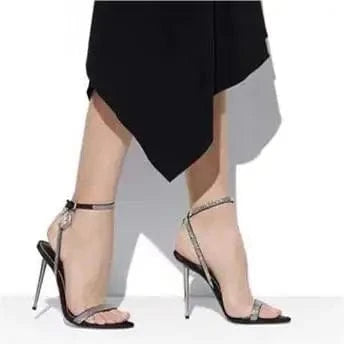 Ubililia Unique Luxury fashion trend rhinestone Lock diamond ankle cross strap sandals high heels shoes for women Heels sandals