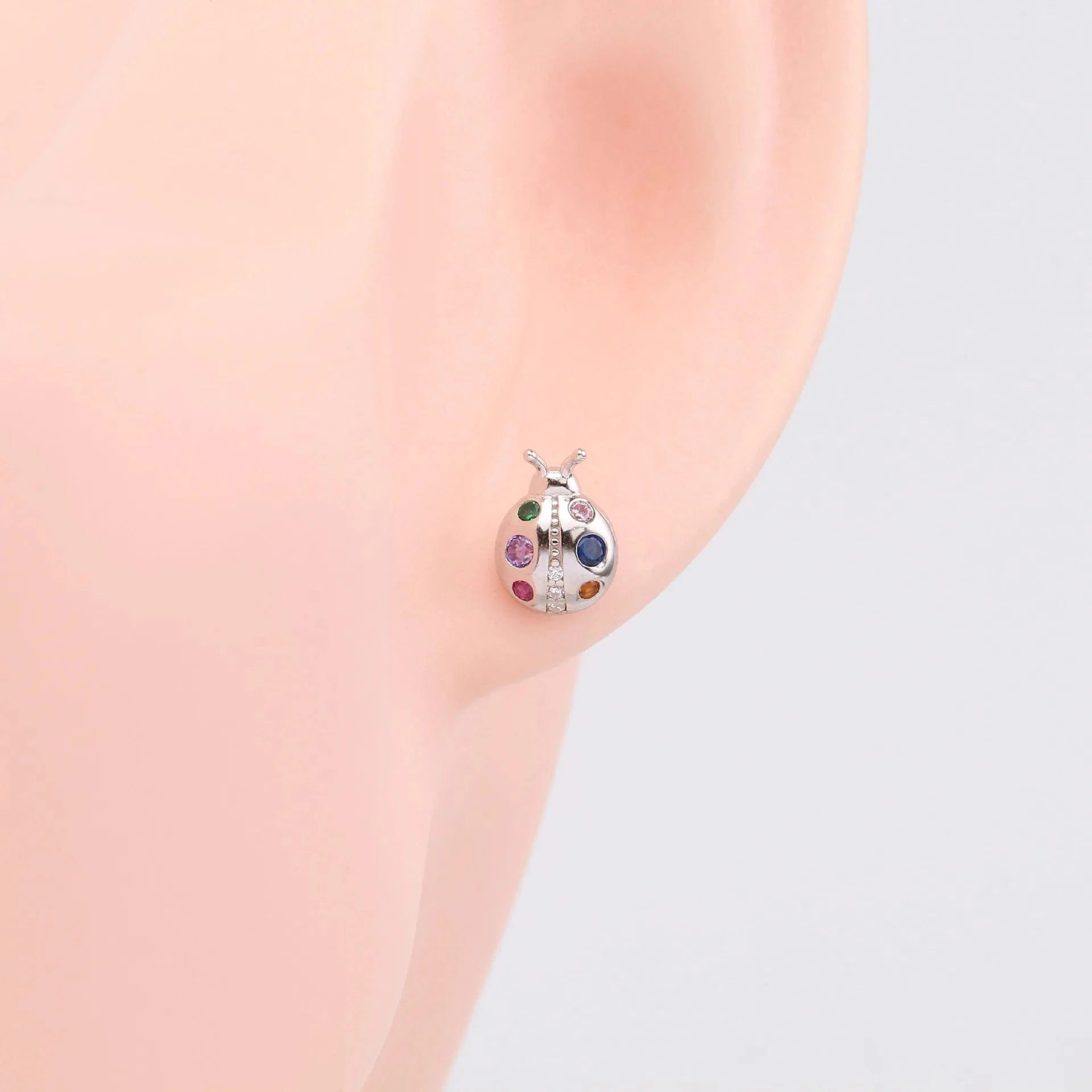Unique luxury Simple 925 sterling silver Diamond Earrings Lady gold plated statement multi rainbow colored ladybug Stud Earring