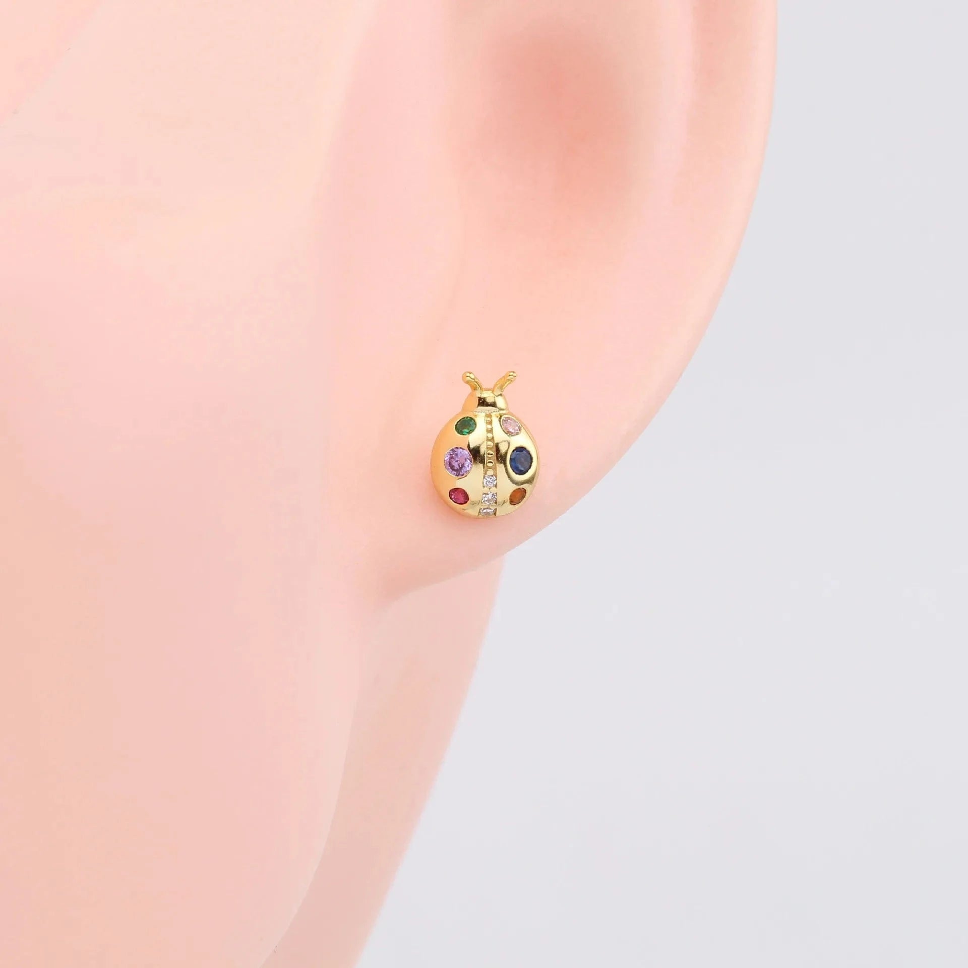 Unique luxury Simple 925 sterling silver Diamond Earrings Lady gold plated statement multi rainbow colored ladybug Stud Earring