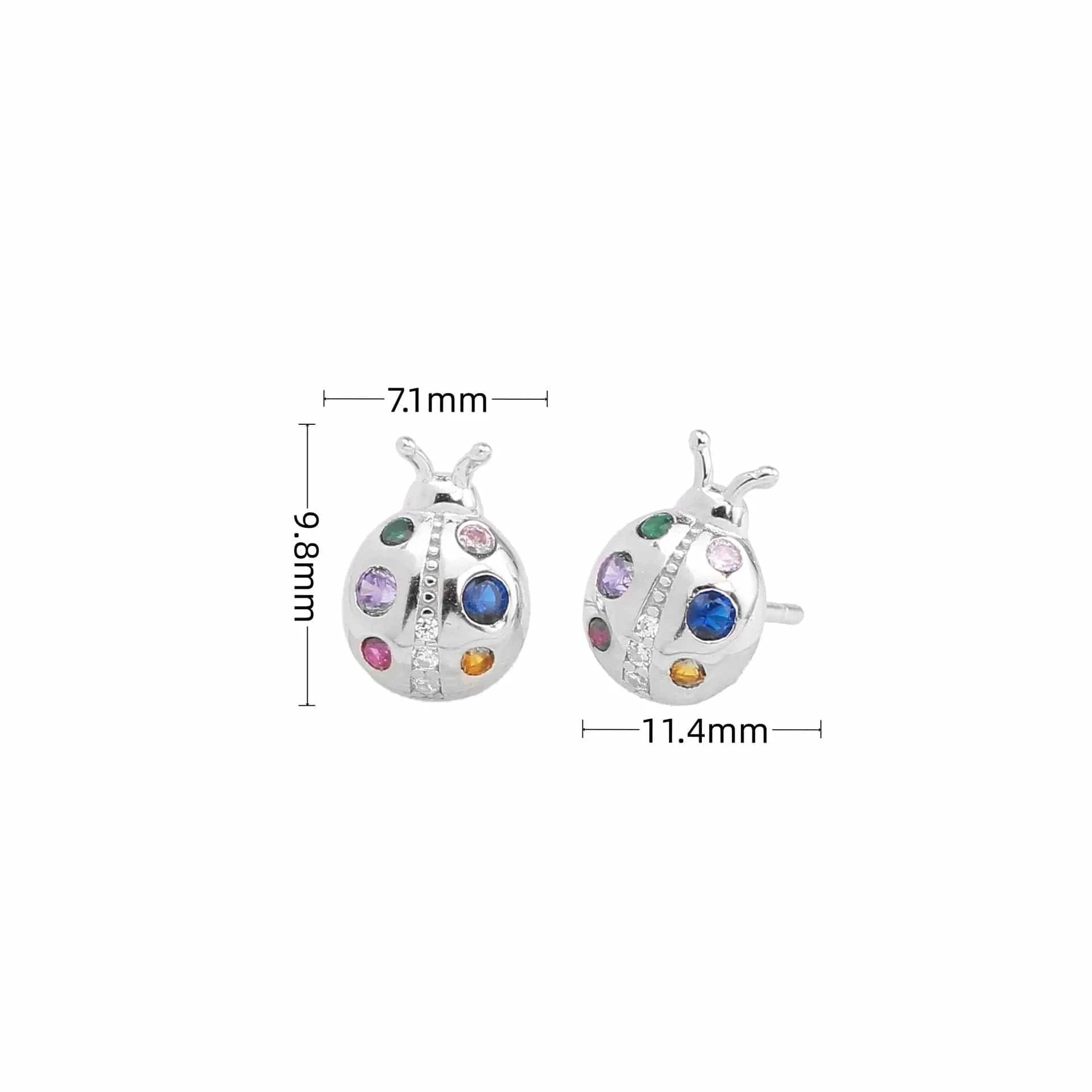 Unique luxury Simple 925 sterling silver Diamond Earrings Lady gold plated statement multi rainbow colored ladybug Stud Earring