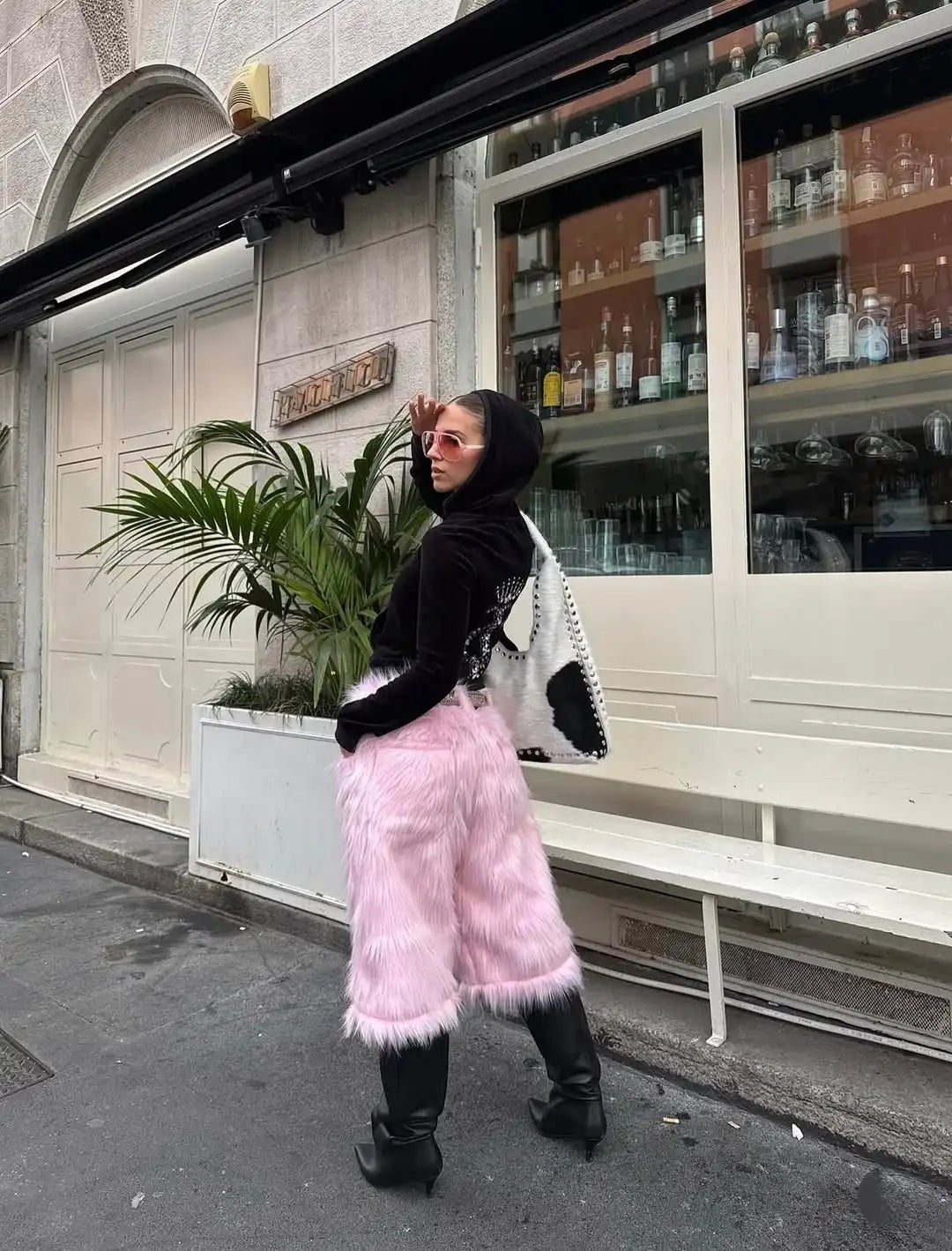 Unisex Ankle - Length Pants + Pink Plush Fabric + Y2K Harajuku Gothic Streetwear Trend - SN Wigs & More