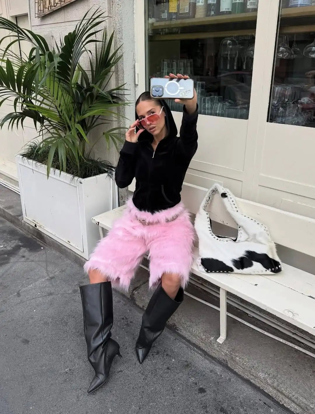 Unisex Ankle - Length Pants + Pink Plush Fabric + Y2K Harajuku Gothic Streetwear Trend - SN Wigs & More