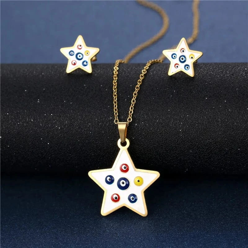 Unisex Stainless Steel Love Necklace and Earring Set Gold and Silver Plated Link Chain for Engagement Wedding Party Gift