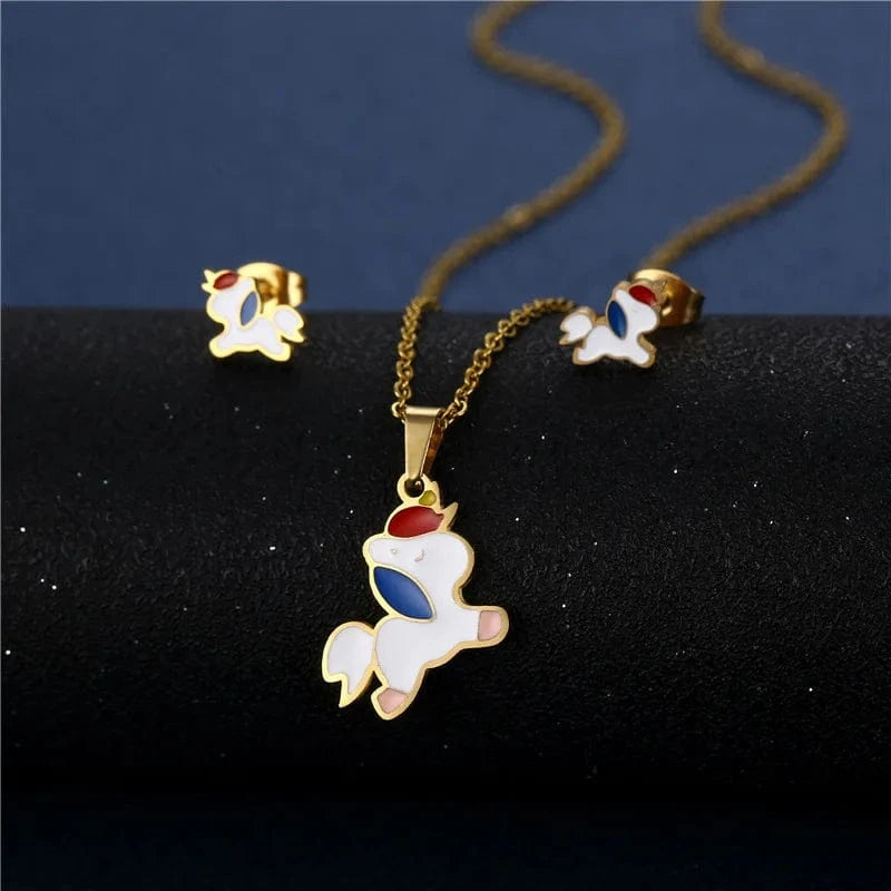 Unisex Stainless Steel Love Necklace and Earring Set Gold and Silver Plated Link Chain for Engagement Wedding Party Gift