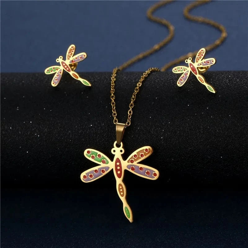 Unisex Stainless Steel Love Necklace and Earring Set Gold and Silver Plated Link Chain for Engagement Wedding Party Gift