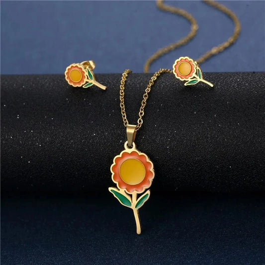 Unisex Stainless Steel Love Necklace and Earring Set Gold and Silver Plated Link Chain for Engagement Wedding Party Gift