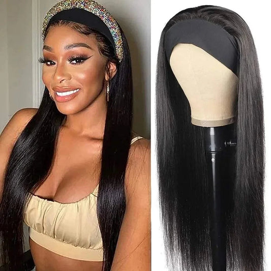 United States / 18inches Headband Wig Human Hair Bone Straight Human Hair Wigs Full Machine Made Peruvian Human Hair Wigs For Black Women Easy to Go 180%