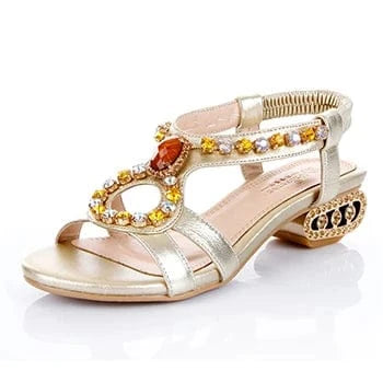 Universe E065 Genuine  Leather Pearl med Heeled Pumps Shoes Women Sandals