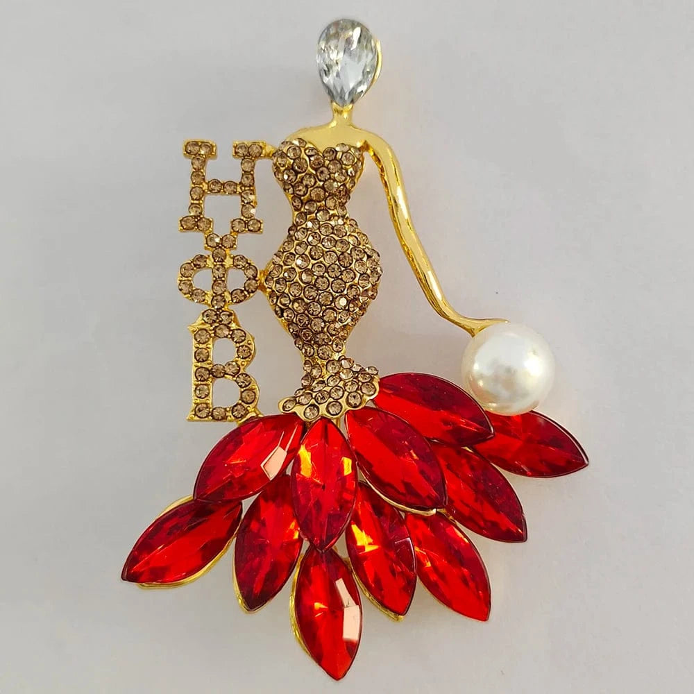 university society Girl Dress Gold Red Eta Phi Beta Lady Girl Red Rhinestone TLOD Dress Sorority Brooches Gamma Phi Delta