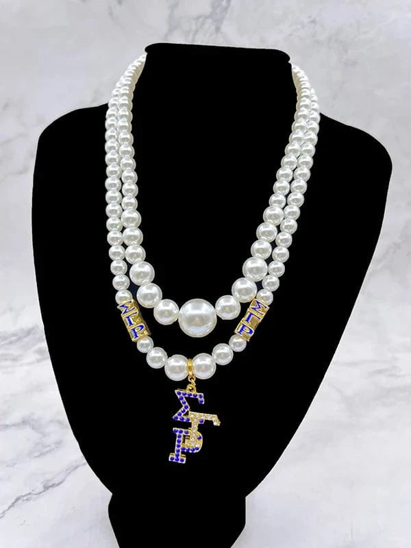 university women greek letter Sigma Gamma Rho sorority pendant multilayer imitation pearl bead necklace