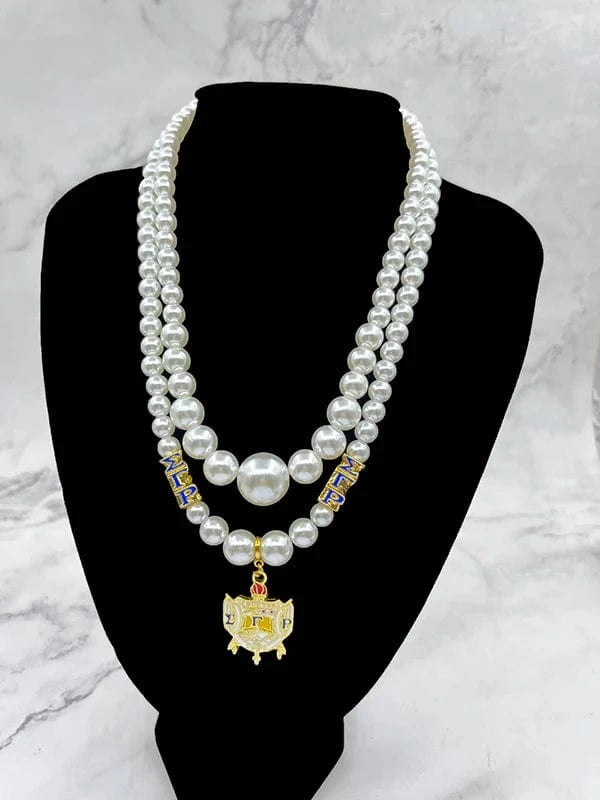 university women greek letter Sigma Gamma Rho sorority pendant multilayer imitation pearl bead necklace