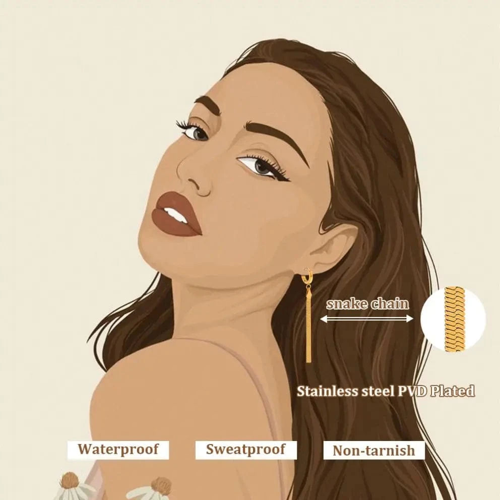 Unusual Earrings Trendy Jewelry Stainless Steel Snake Chain Long Tassel Drop Earrings