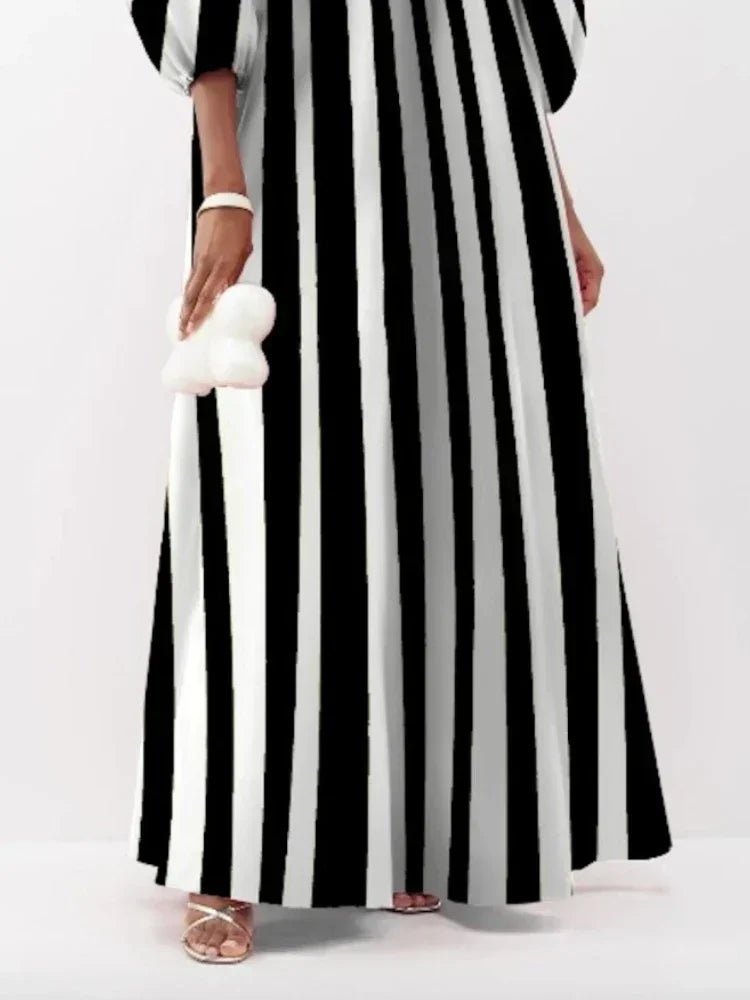 UOOZEE Female Stylish Striped Printed Party Evening Dresses 2025 New Spring Autumn Puff Sleeves Casual Going Out Urban Dress - SN Wigs & More