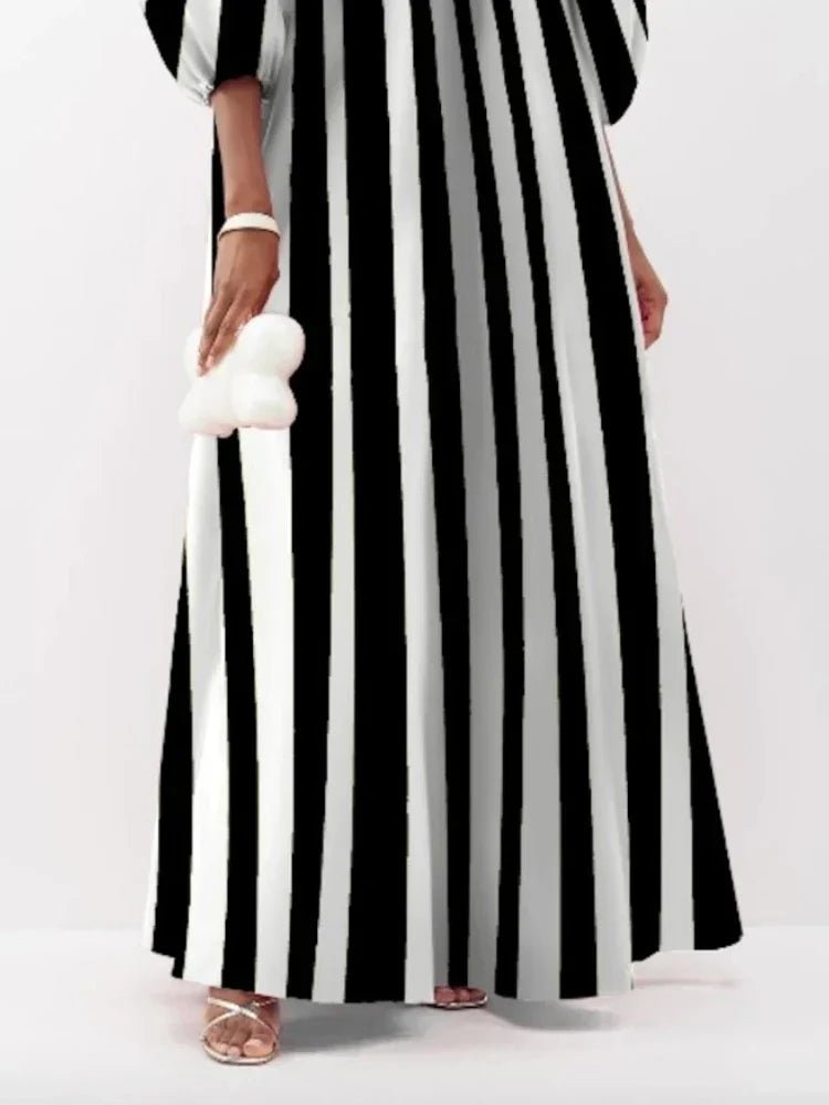 UOOZEE Female Stylish Striped Printed Party Evening Dresses 2025 New Spring Autumn Puff Sleeves Casual Going Out Urban Dress - SN Wigs & More
