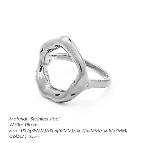 US 6 (52MM) / TR18903- Silver eManco Openwork Heart Ring 316 Stainless Steel Geometric Round Ring Punk Style Women's Jewelry