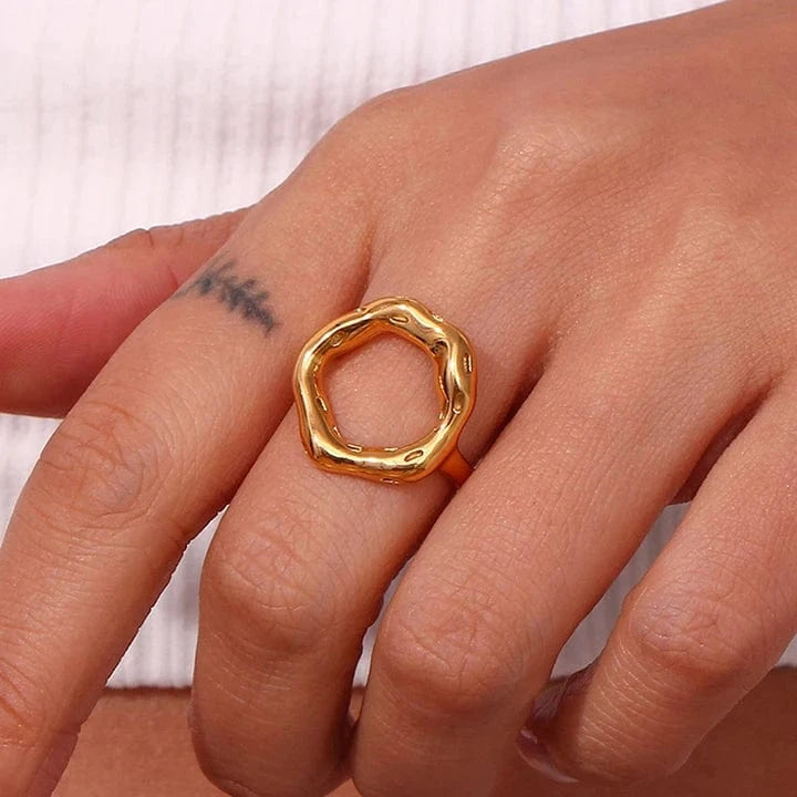 US 8 (56MM) / TR18903- Gold eManco Openwork Heart Ring 316 Stainless Steel Geometric Round Ring Punk Style Women's Jewelry