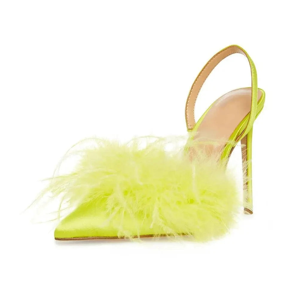 US10.5-11/Eur42 / Yellow Customized Ladies Feather Sexy Pointed Sandals Women's High Heels Sandals Sexy Women High Heel Stiletto Sandals