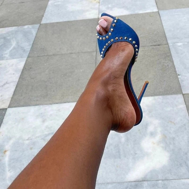 US13/Eur44 / Blue Sandalias Elegant Peep Open Toe Shoes Heels Beautiful Rhinestone Luxury Designer Talons Femme Mature Sexy Suede for Ladies Women