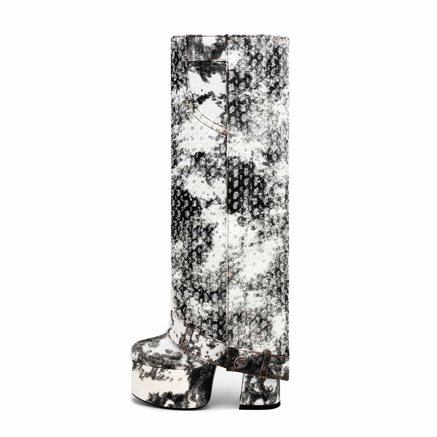 US14.5-15/Eur45 / Black European And American Sexy Thick Heel Elegant High-heeled Women's Boots Party Shoes For Lady Cuff Pipe Knee High Boots Women